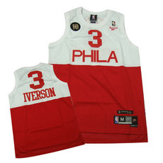 Philadelphia 76ers #3 Allen Iverson White Red Authentic Stitched NBA jersey