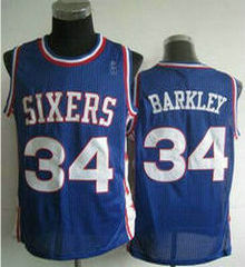 Philadelphia 76ers #34 Charles Barkley Throwback Blue Authentic Stitched NBA jersey