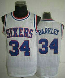 Philadelphia 76ers #34 Charles Barkley Throwback White Authentic Stitched NBA jersey