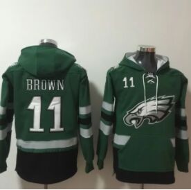 Philadelphia Eagles #11 A. J. Brown Green All Stitched Hooded Sweatshirt