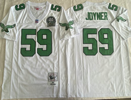 Philadelphia Eagles #59 Seth Joyner White With Patch Throwback NFL Jersey
