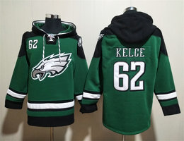 Philadelphia Eagles #62 Jason Kelce Green All Stitched Hooded Sweatshirt