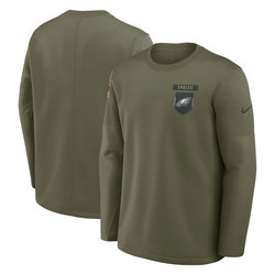Philadelphia Eagles Olive 2025 Salute To Service Sideline Coaches Therma-FIT Long Sleeve Shirt
