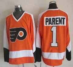 Philadelphia Flyers #1 Bernie Parent Orange Throwback Authentic Stitched NHL Jerseys