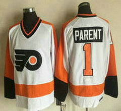Philadelphia Flyers #1 Bernie Parent White Throwback Authentic Stitched NHL Jerseys