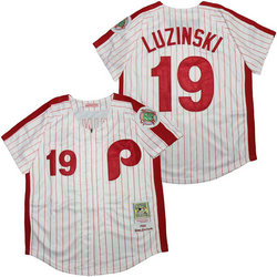 Philadelphia Phillies #19 Greg Luzinski White 1983 Zipper Throwback Authentic stitched MLB jersey