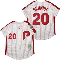 Philadelphia Phillies #20 Mike Schmidt White Zipper Throwback Authentic stitched MLB jersey