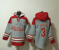 Philadelphia Phillies #3 Bryce Harper Gray Stitched Hoodies
