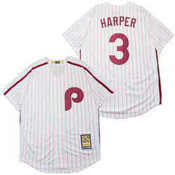 Philadelphia Phillies #3 Bryce Harper White Red Stripe Throwback Stitched MLB Jersey