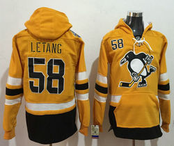Pittsburgh Penguins #58 Kris Letang Authentic Stitched Hoodies Hockey Yellow