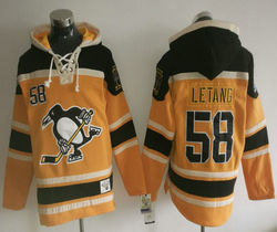 Pittsburgh Penguins #58 Kris Letang Yellow Authentic Stitched Hoodies Hockey