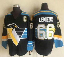 Pittsburgh Penguins #66 Mario Lemieux Black Throwback CCM Authentic Stitched NHL jerseys
