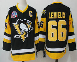 Pittsburgh Penguins #66 Mario Lemieux Black Throwback With Patch Authentic stitched NHL jersey