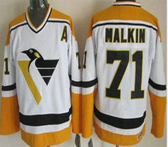 Pittsburgh Penguins #71 Evgeni Malkin White Yellow CCM Throwback Authentic Stitched NHL Jersey