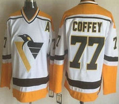 Pittsburgh Penguins #77 Paul Coffey White Yellow New Throwback Authentic Stitched NHL Jersey