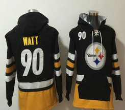 Pittsburgh Steelers #90 T. J. Watt Black All Stitched Hooded Sweatshirt