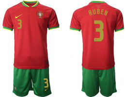 Portugal #3 RUBEN Home 2022 World Cup National Soccer Jersey