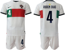 Portugal #4 RUBEN DIAS Away 2022 World Cup National Soccer Jersey