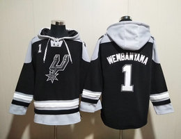 San Antonio Spurs #1 Victor Wembanyama Black All Stitched Hooded Sweatshirt