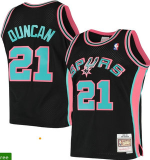 San Antonio Spurs #21 Tim Duncan black pink Hardwood Classic Authentic Stitched NBA jersey