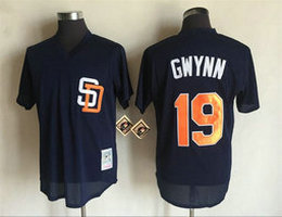 San Diego Padres #19 Tony Gwynn Navy Blue Pullover Throwback Stitched MLB Jersey
