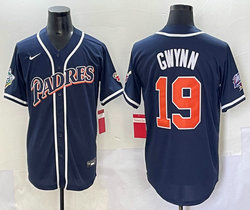 San Diego Padres #19 Tony Gwynn Navy Throwback Authentic Stitched MLB Jersey