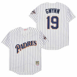San Diego Padres #19 Tony Gwynn White Blue stripe Throwback Stitched MLB Jersey