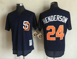 San Diego Padres #24 Rickey Henderson Navy Blue Pullover Throwback Stitched MLB Jersey