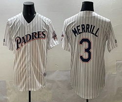 San Diego Padres #3 Jackson Merrill White stripe Throwback Stitched MLB Jersey