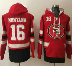 San Francisco 49ers #16 Joe Montana Red Black Name & Number Pullover NFL Hoodie