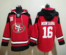 San Francisco 49ers #16 Joe Montana Red Stitched Pullover NFL Hoodie