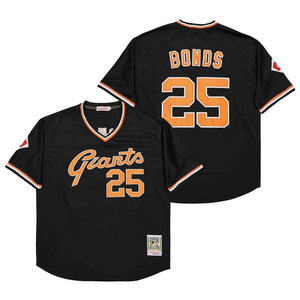 San Francisco Giants #25 Barry Bonds Black Fullover Throwback Authentic stitched MLB jersey