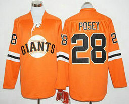 San Francisco Giants #28 Buster Posey Orange Long Sleeve Authentic Stitched MLB Jersey