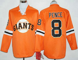 San Francisco Giants #8 Hunter Pence Orange Long sleeve Authentic Stitched MLB jersey