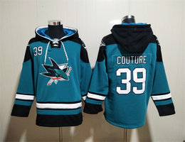 San Jose Sharks #39 Logan Couture Blue All Stitched Hooded Sweatshirt