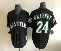 Seattle Mariners #24 Ken Griffey Black Throwback Authentic Stitched MLB jersey