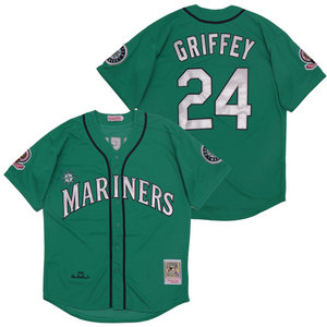 Seattle Mariners #24 Ken Griffey Green Throwback Game Authentic Stitched MLB Jersey
