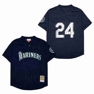 Seattle Mariners #24 Ken Griffey Navy Blue No name BP Throwback Authentic Stitched MLB jersey