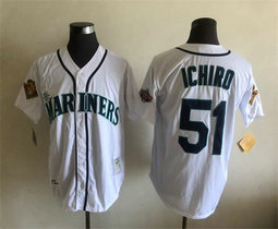 Seattle Mariners #51 #51 Mariners Ichiro White Throwback Authentic Stitched MLB jersey