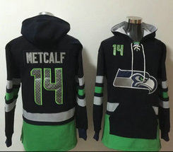 Seattle Seahawks #14 D.K. Metcalf Blue All Stitched Hooded Sweatshirt