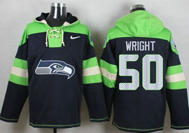 Seattle Seahawks #50 K.J. Wright Navy Blue Hooded (Name Number Team Logo) Stitched