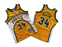 Seattle Sonics #34 Ray Allen Gold 06-07 Hardwood Classics Authentic Stitched NBA Jersey