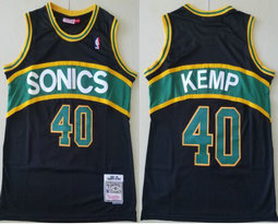 Seattle Sonics #40 Shawn Kemp Black 1994-95 Hardwood Classics Authentic Stitched NBA jersey