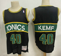 Seattle Sonics #40 Shawn Kemp Black Hardwood Classics Authentic Stitched NBA jersey