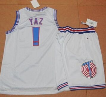 Space Jam Tune Squad #1 Taz White Authentic Stitched NBA Suit Jersey
