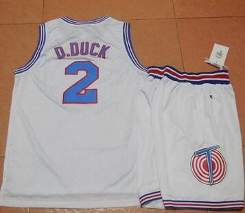 Space Jam Tune Squad #2 Daffy Duck White Authentic Stitched NBA Suit Jersey