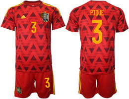 Spain #3 PIQUE 2022 World Cup National Soccer Jersey