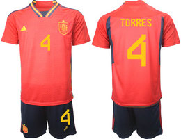 Spain #4 TORRES 2022 World Cup National Soccer Jersey