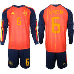 Spain #6 A.Iniesta long sleeve Home 2026 World Cup Soccer jersey