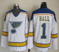 St.Louis Blues #1 Glenn Hall White Throwback CCM Authentic Stitched NHL Jerseys